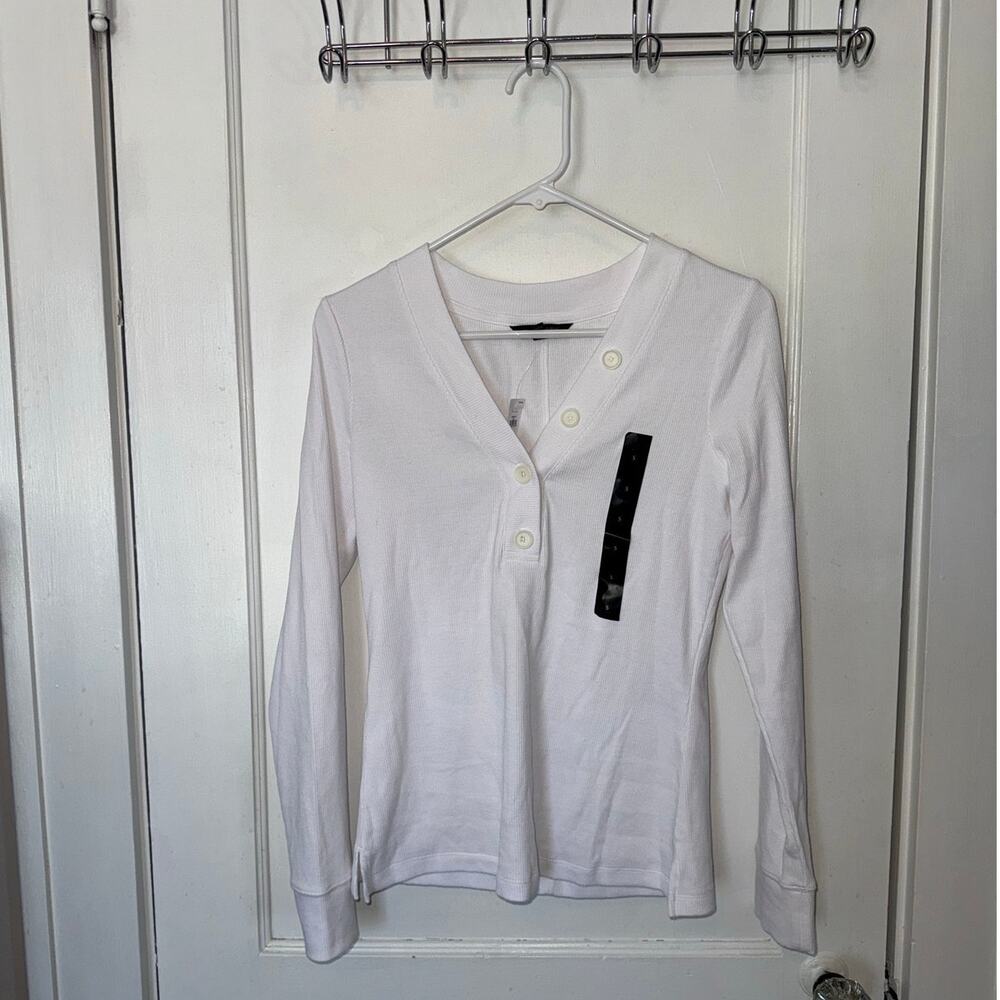 New Banana Republic Ribbed Button Down Long Sleeve Tee White size S Women's